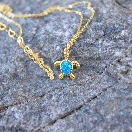 Gold Opal Turtle Necklace