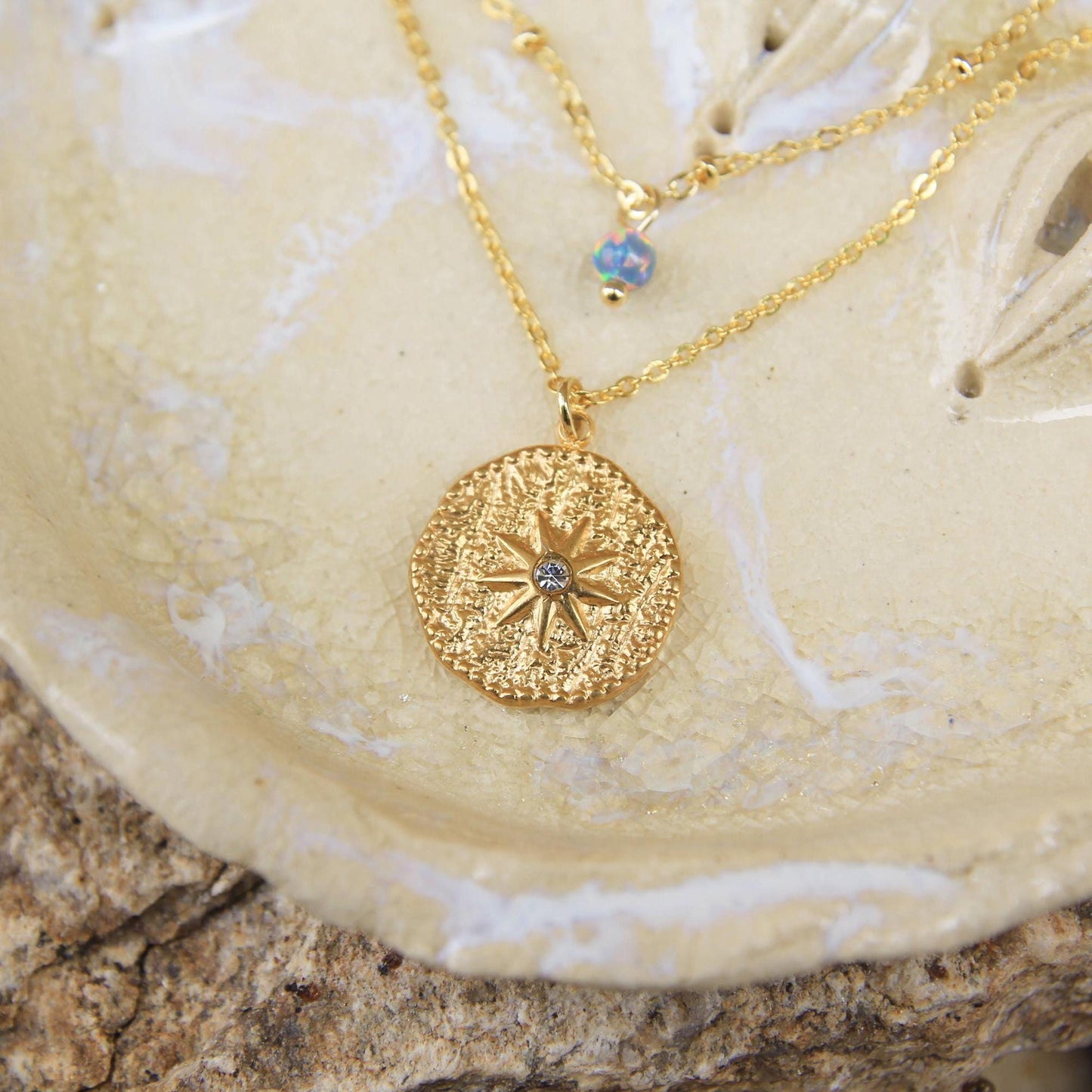 Gold Layered Opal & Star Pendant Necklace