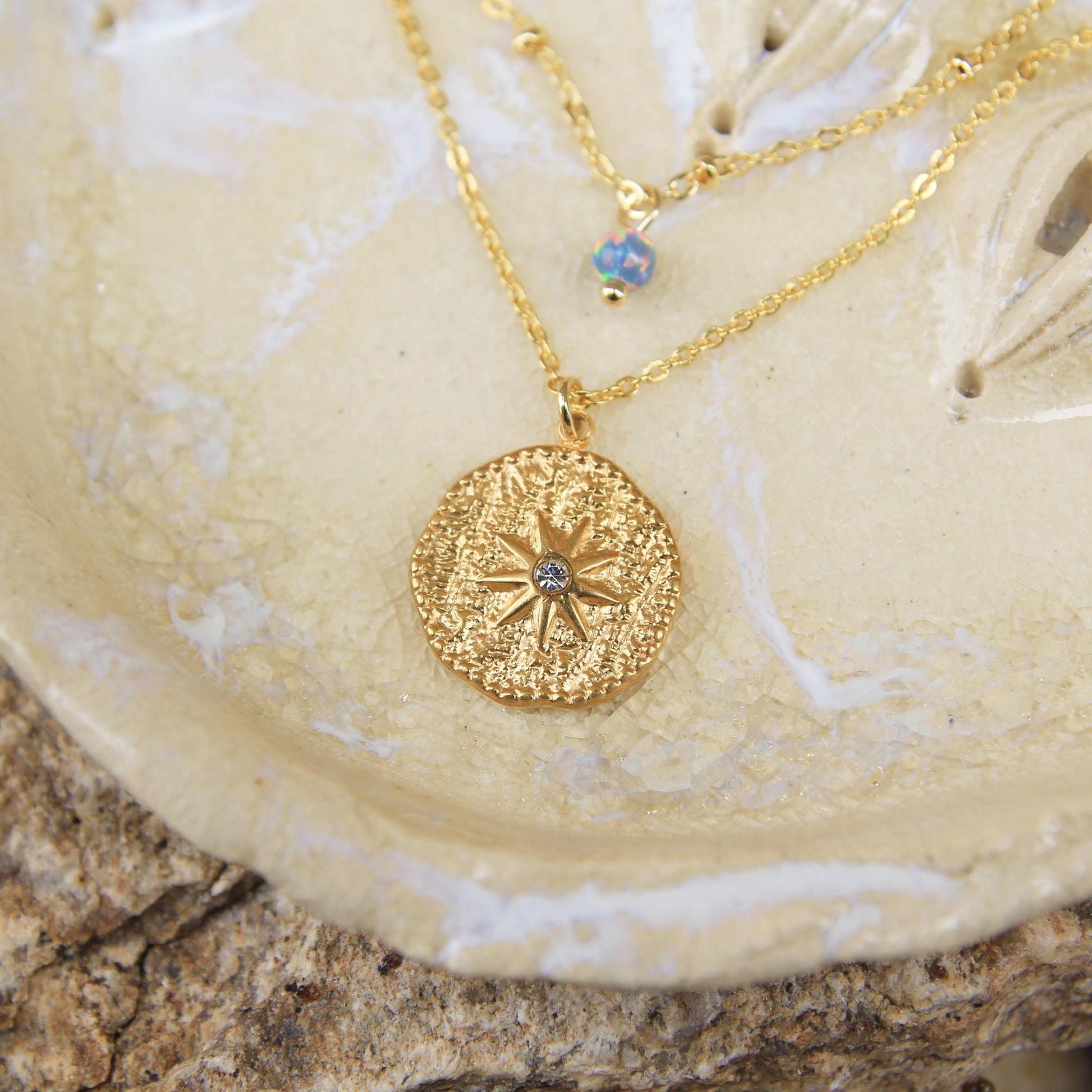 Gold Layered Opal & Star Pendant Necklace