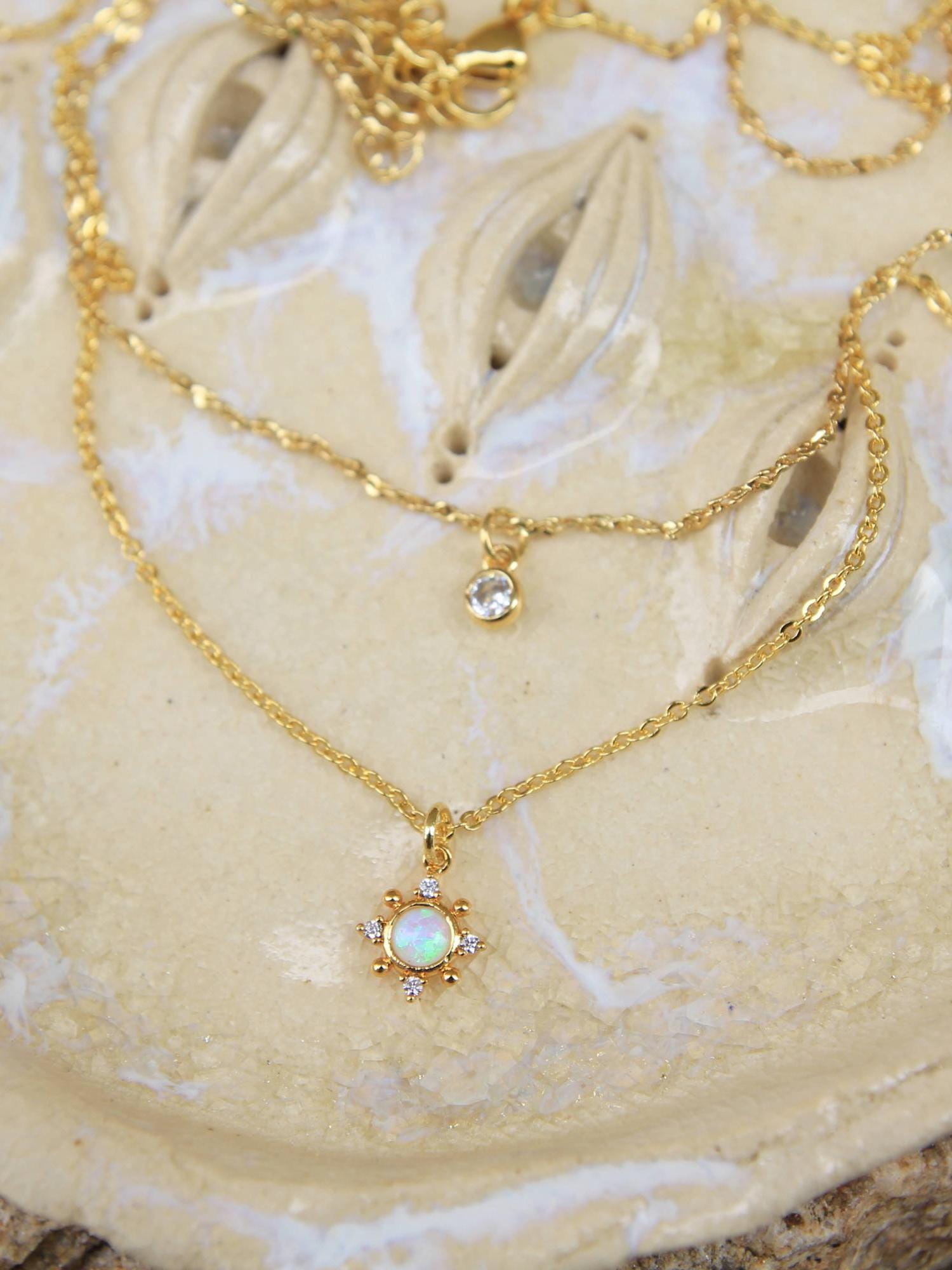 Gold Layered Opal Crystal Necklace