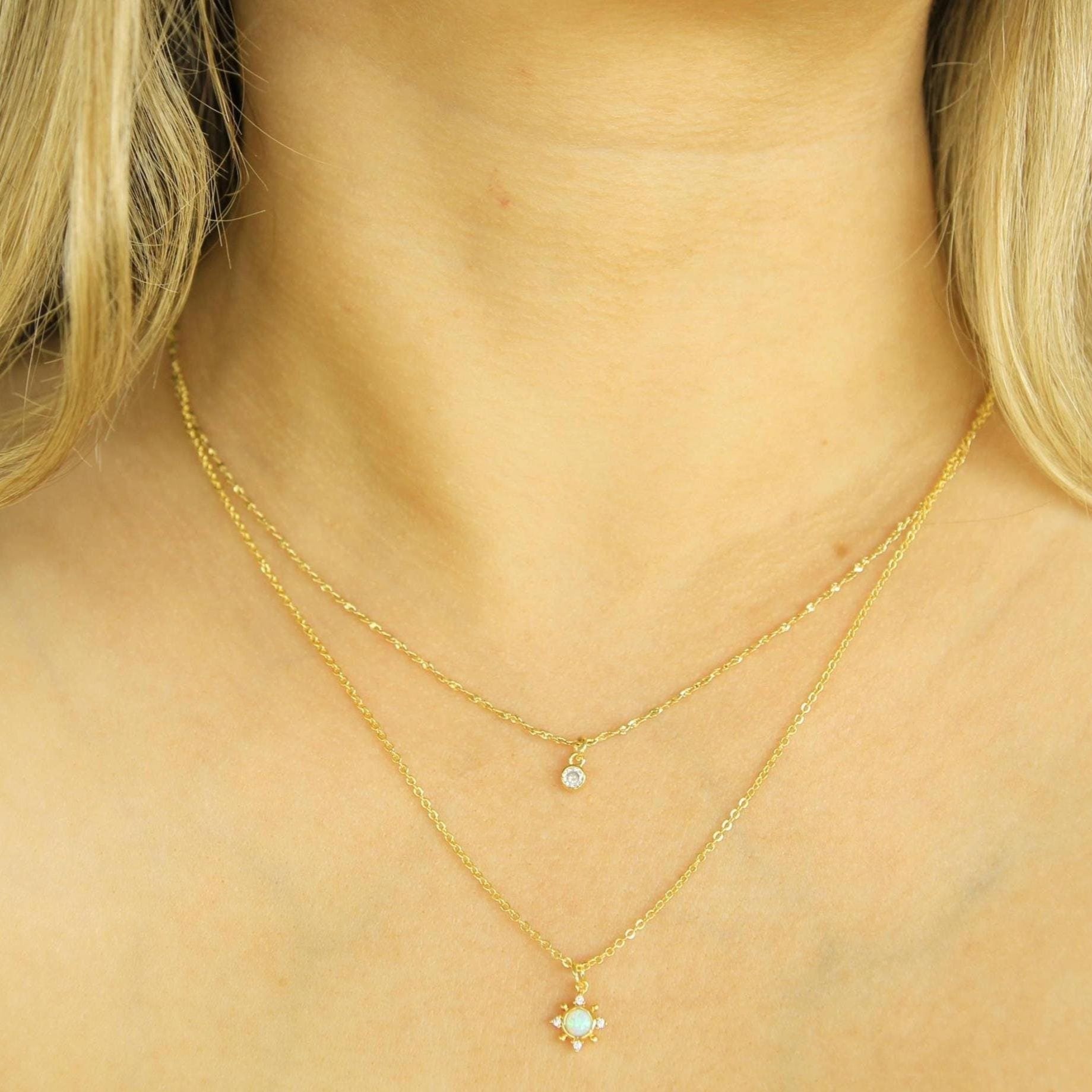 Gold Layered Opal Crystal Necklace