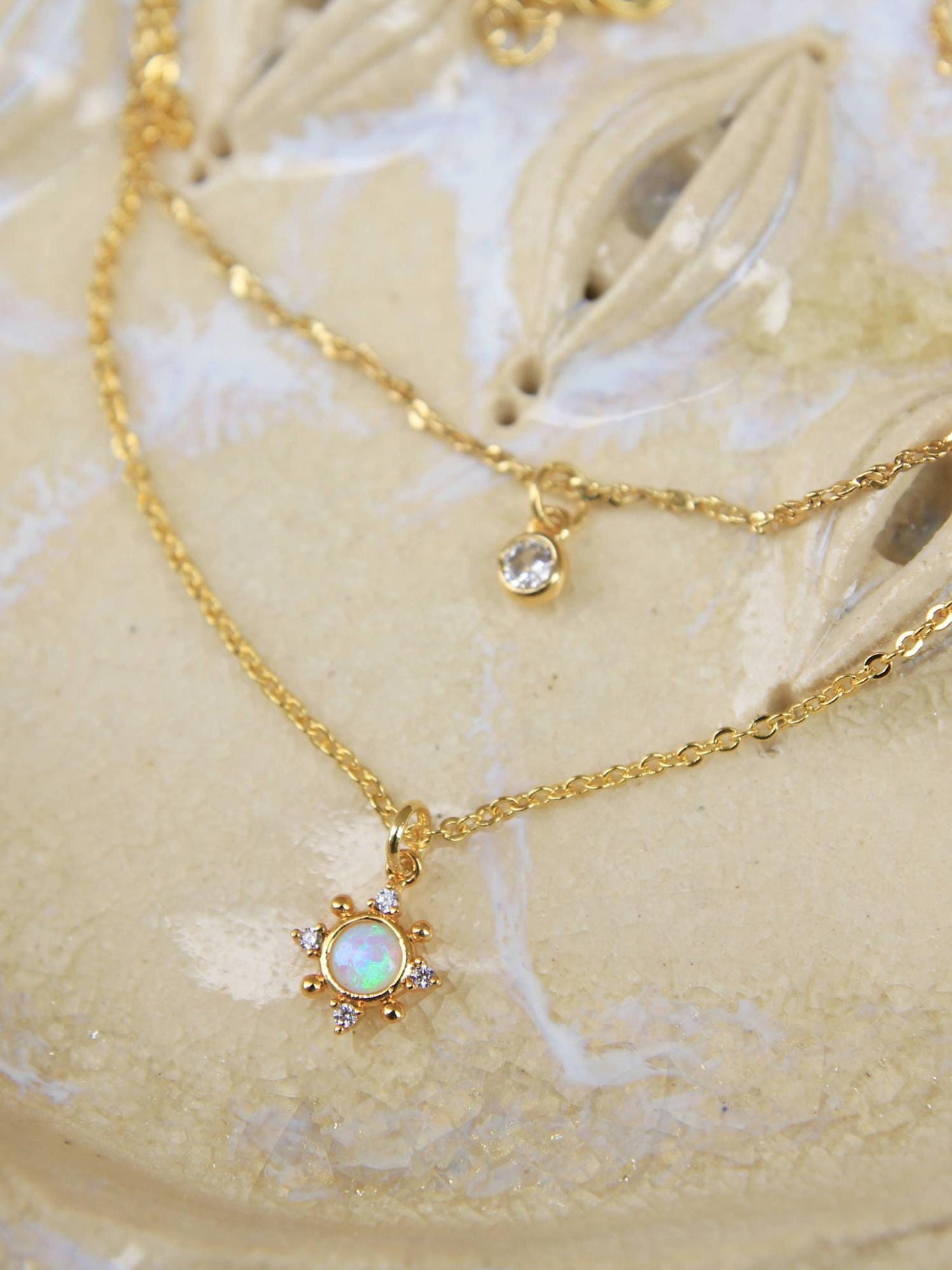 Gold Layered Opal Crystal Necklace