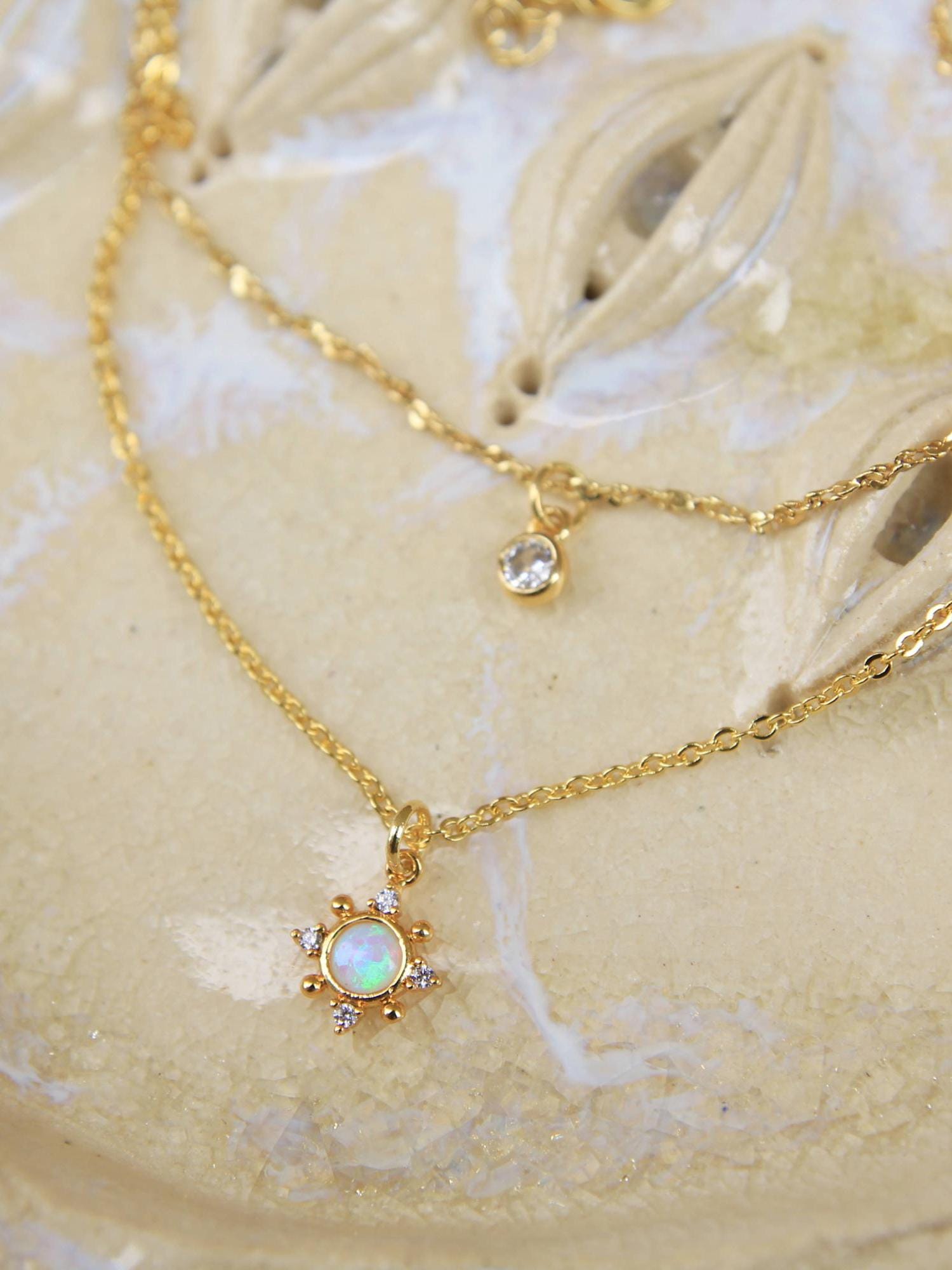 Gold Layered Opal Crystal Necklace