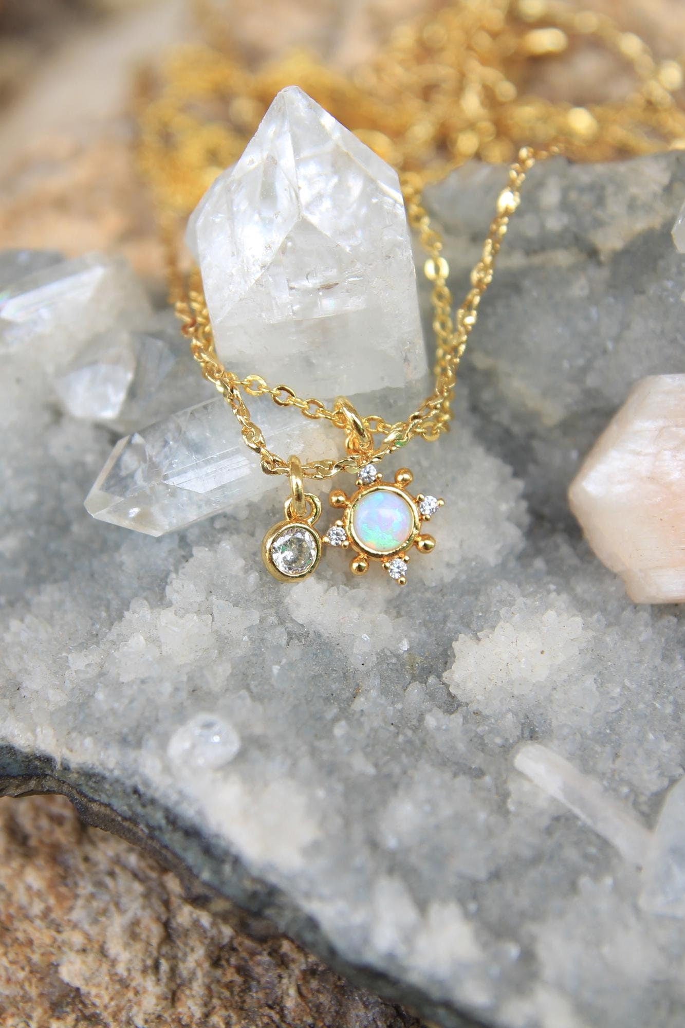 Gold Layered Opal Crystal Necklace