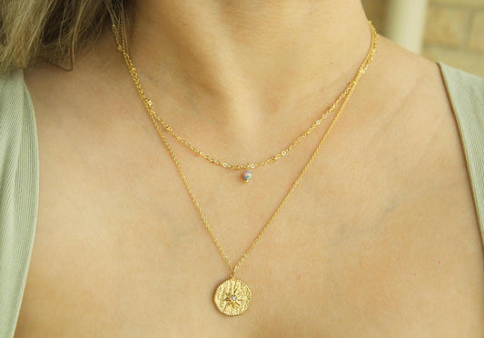 Gold Layered Opal & Star Pendant Necklace