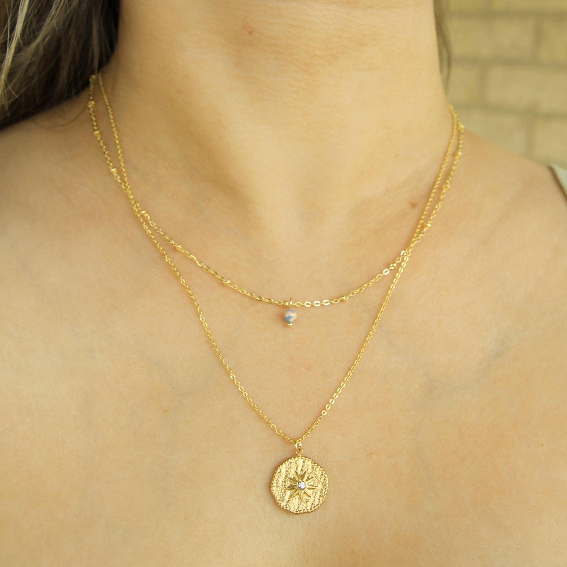 Gold Layered Opal & Star Pendant Necklace
