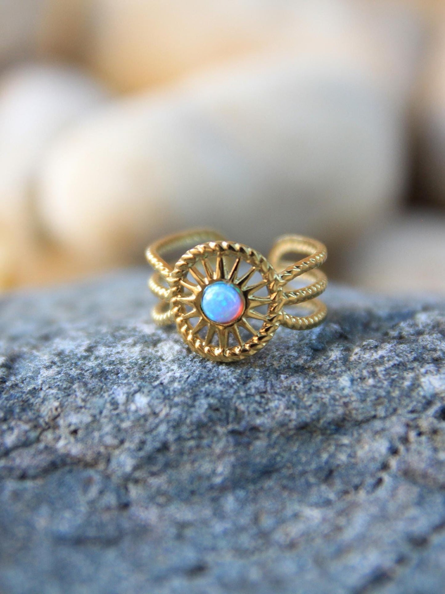 Gold Boho Sun Opal Ring