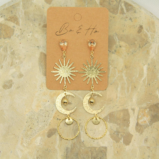 Statement Gold Celestial Sun & Moon Earrings