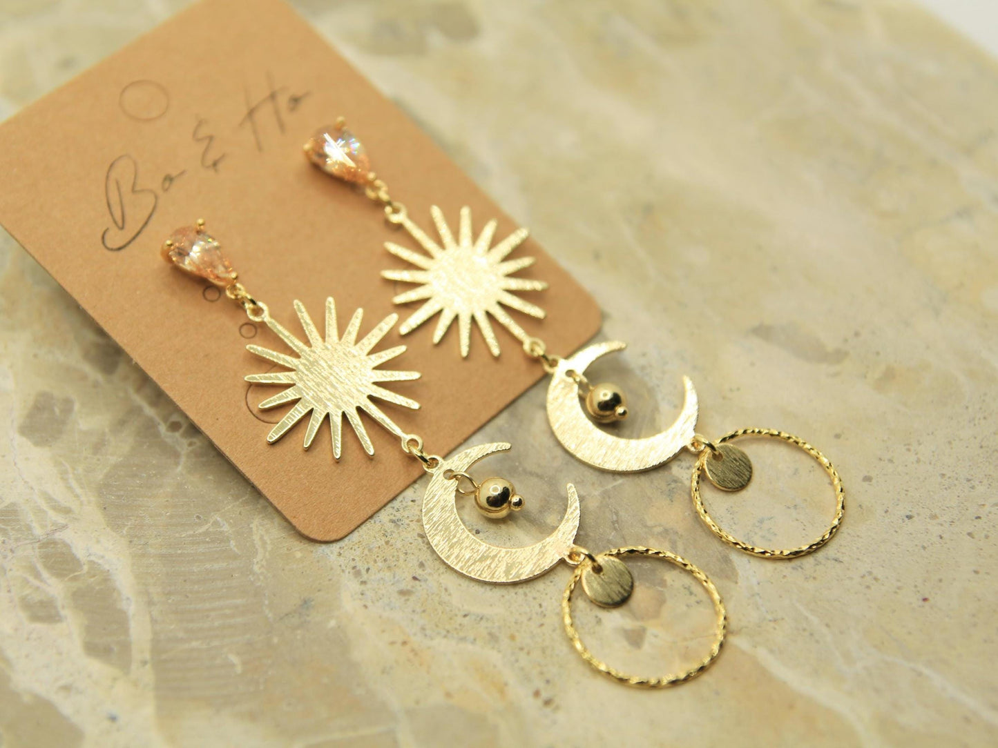Statement Gold Celestial Sun & Moon Earrings