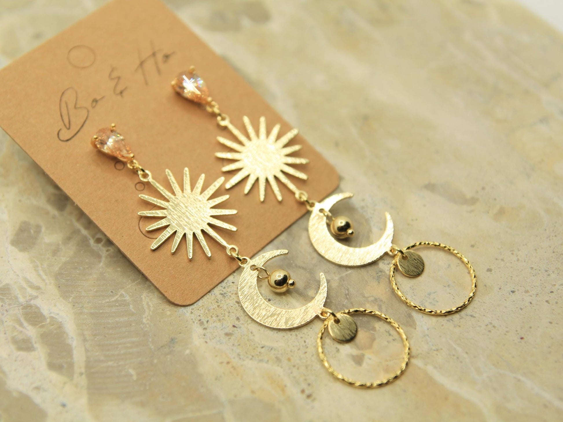 Statement Gold Celestial Sun & Moon Earrings