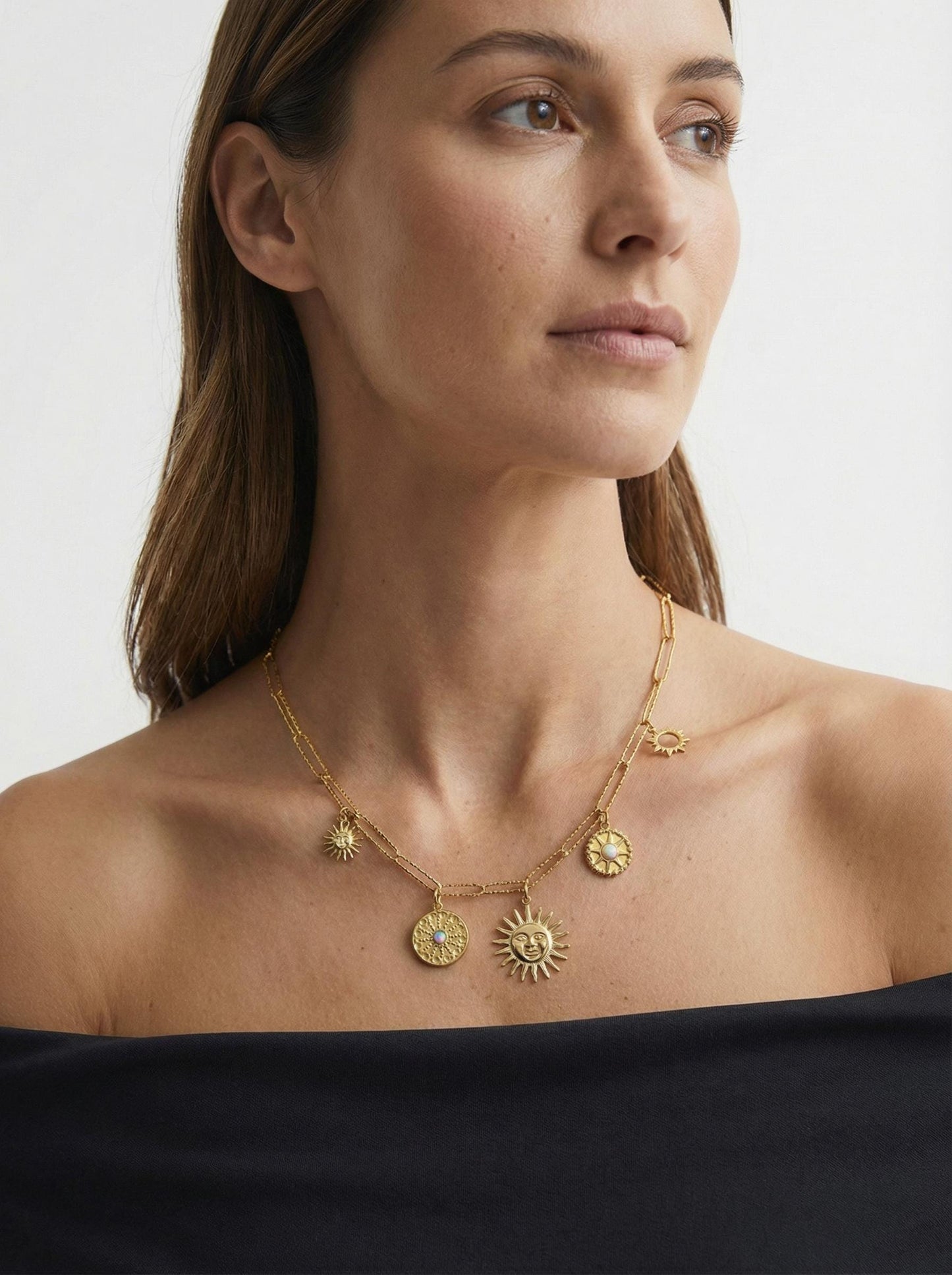 Gold Multi Charm Sun Necklace | Soleil Necklace
