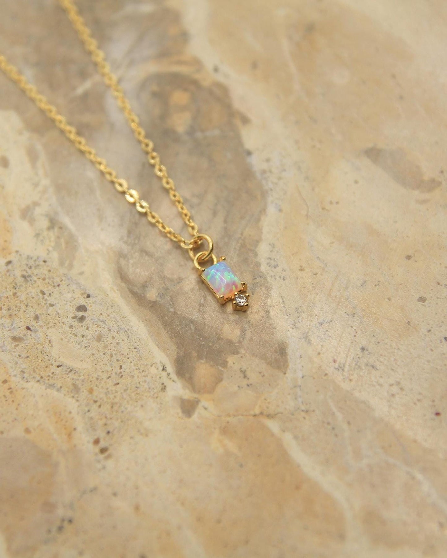 Handmade Opal Necklace | Gold Plated Dainty Chain | October Birthstone | Rainbow Opal Jewellery