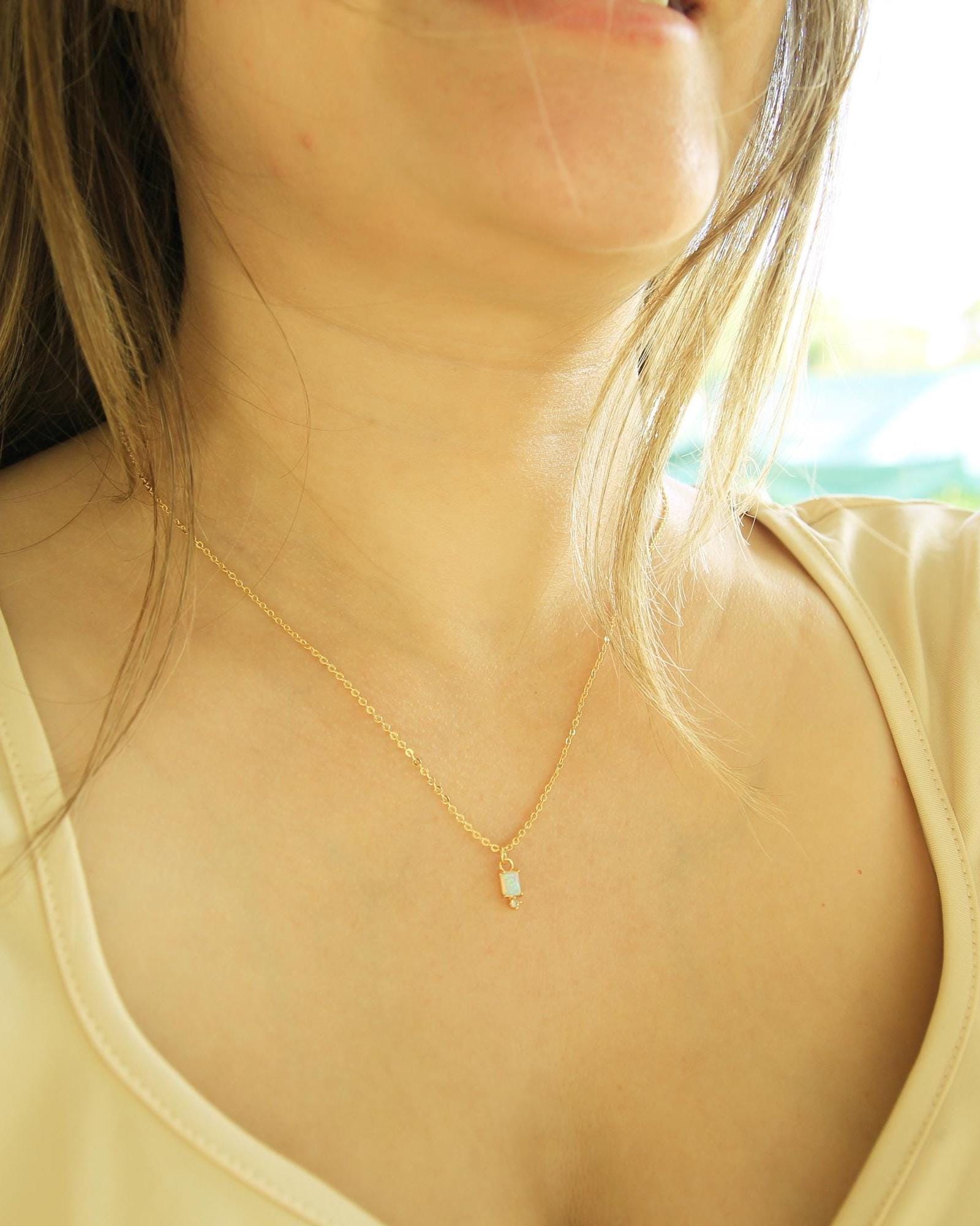 Handmade Opal Necklace | Gold Plated Dainty Chain | October Birthstone | Rainbow Opal Jewellery