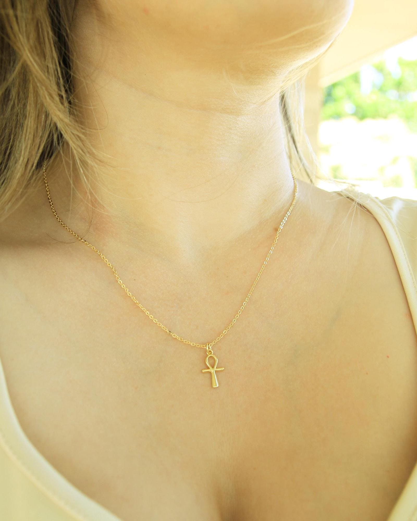 Handmade Ankh Necklace | Gold Plated Egyptian Symbol | Dainty Chain | Spiritual Jewellery | Life Symbol Pendant