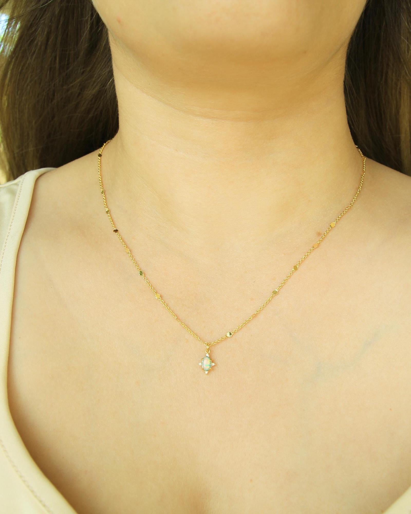 Handmade Opal Necklace | Cultured Opal Pendant | Gold Plated Dainty Chain | October Birthstone | Rainbow Opal Jewellery