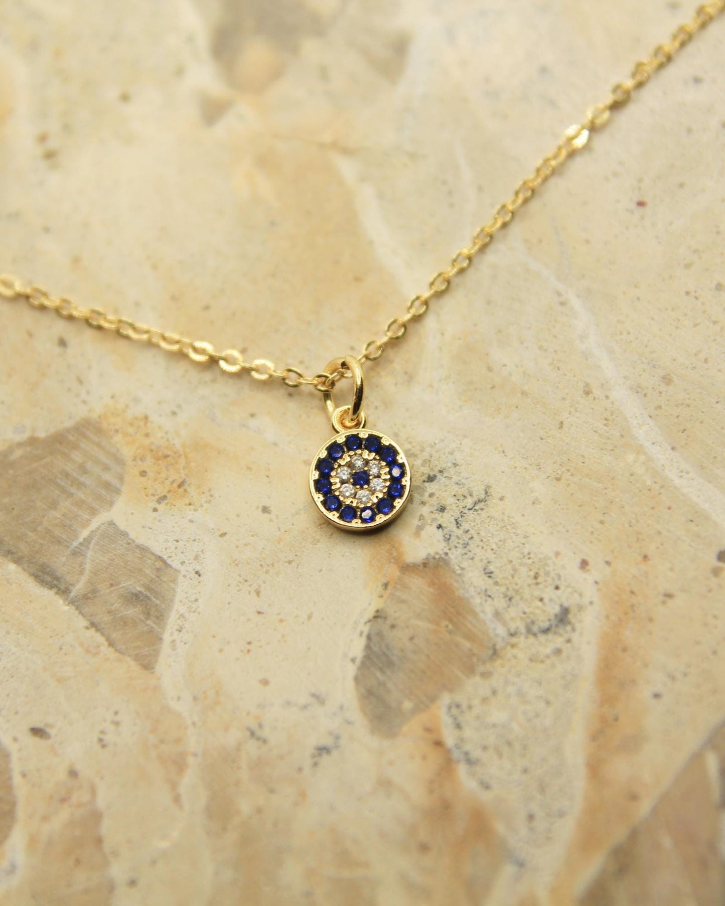 Handmade Evil Eye Necklace | Blue Cubic Zirconia CZ | Gold Dainty Chain | Protection Jewellery | Good Luck Gift