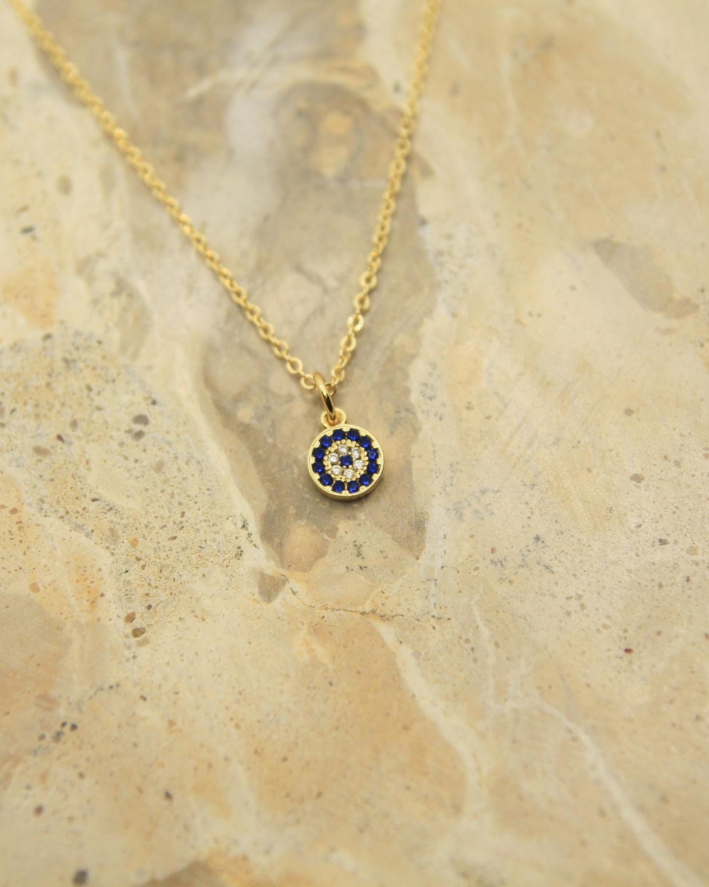 Handmade Evil Eye Necklace | Blue Cubic Zirconia CZ | Gold Dainty Chain | Protection Jewellery | Good Luck Gift