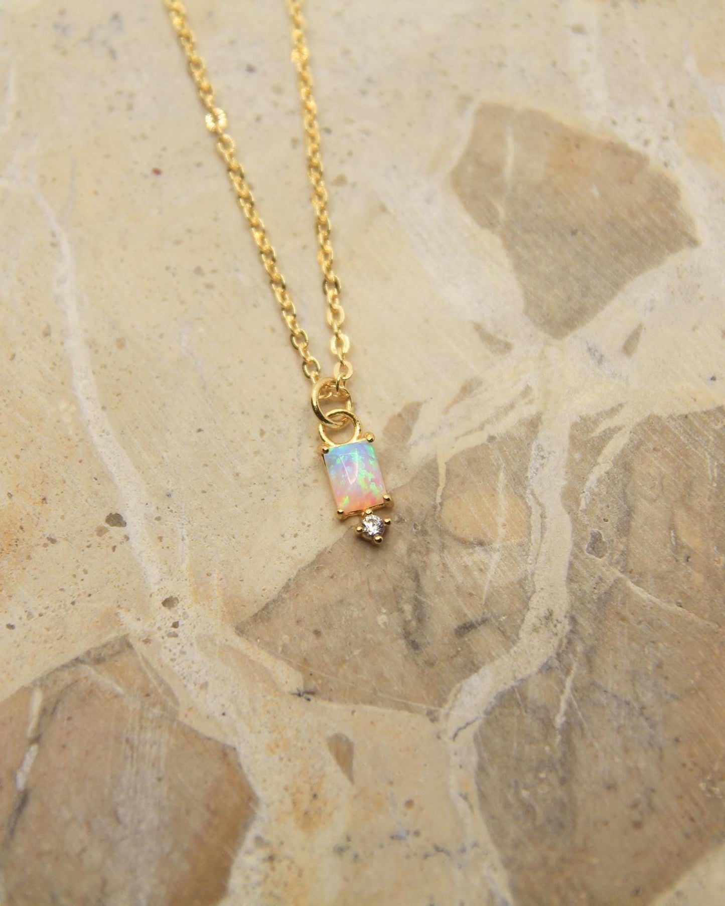 Handmade Opal Necklace | Gold Plated Dainty Chain | October Birthstone | Rainbow Opal Jewellery