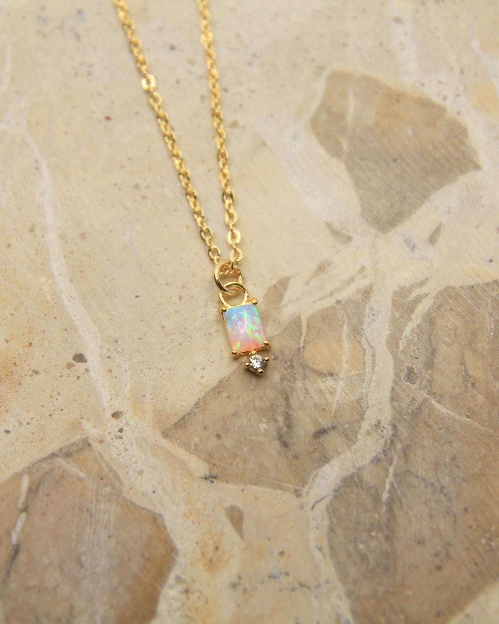 Handmade Opal Necklace | Gold Plated Dainty Chain | October Birthstone | Rainbow Opal Jewellery