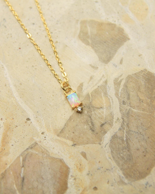 Handmade Opal Necklace | Gold Plated Dainty Chain | October Birthstone | Rainbow Opal Jewellery