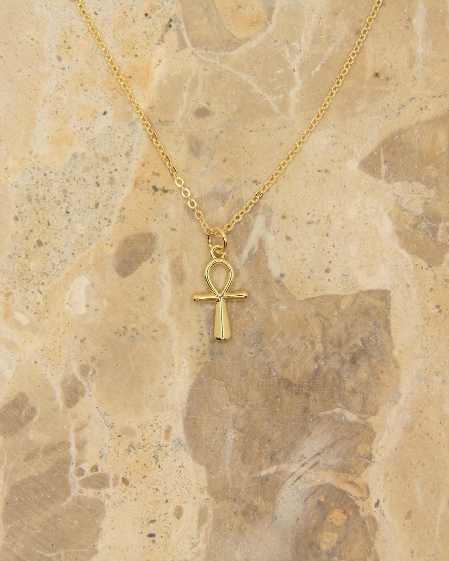 Handmade Ankh Necklace | Gold Plated Egyptian Symbol | Dainty Chain | Spiritual Jewellery | Life Symbol Pendant