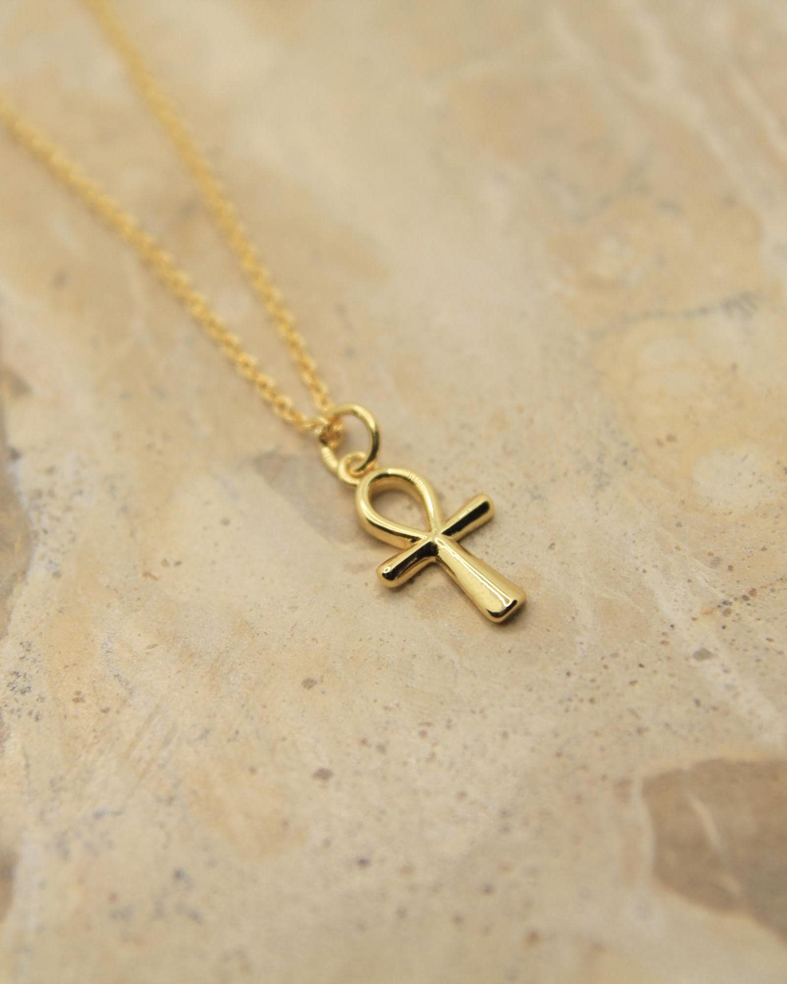 Handmade Ankh Necklace | Gold Plated Egyptian Symbol | Dainty Chain | Spiritual Jewellery | Life Symbol Pendant