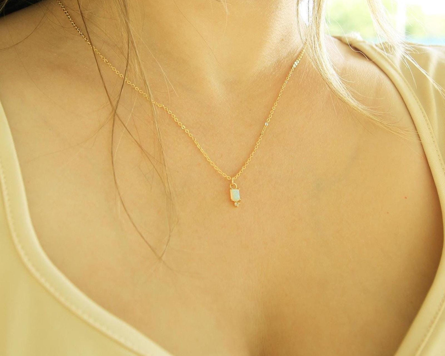 Handmade Opal Necklace | Gold Plated Dainty Chain | October Birthstone | Rainbow Opal Jewellery