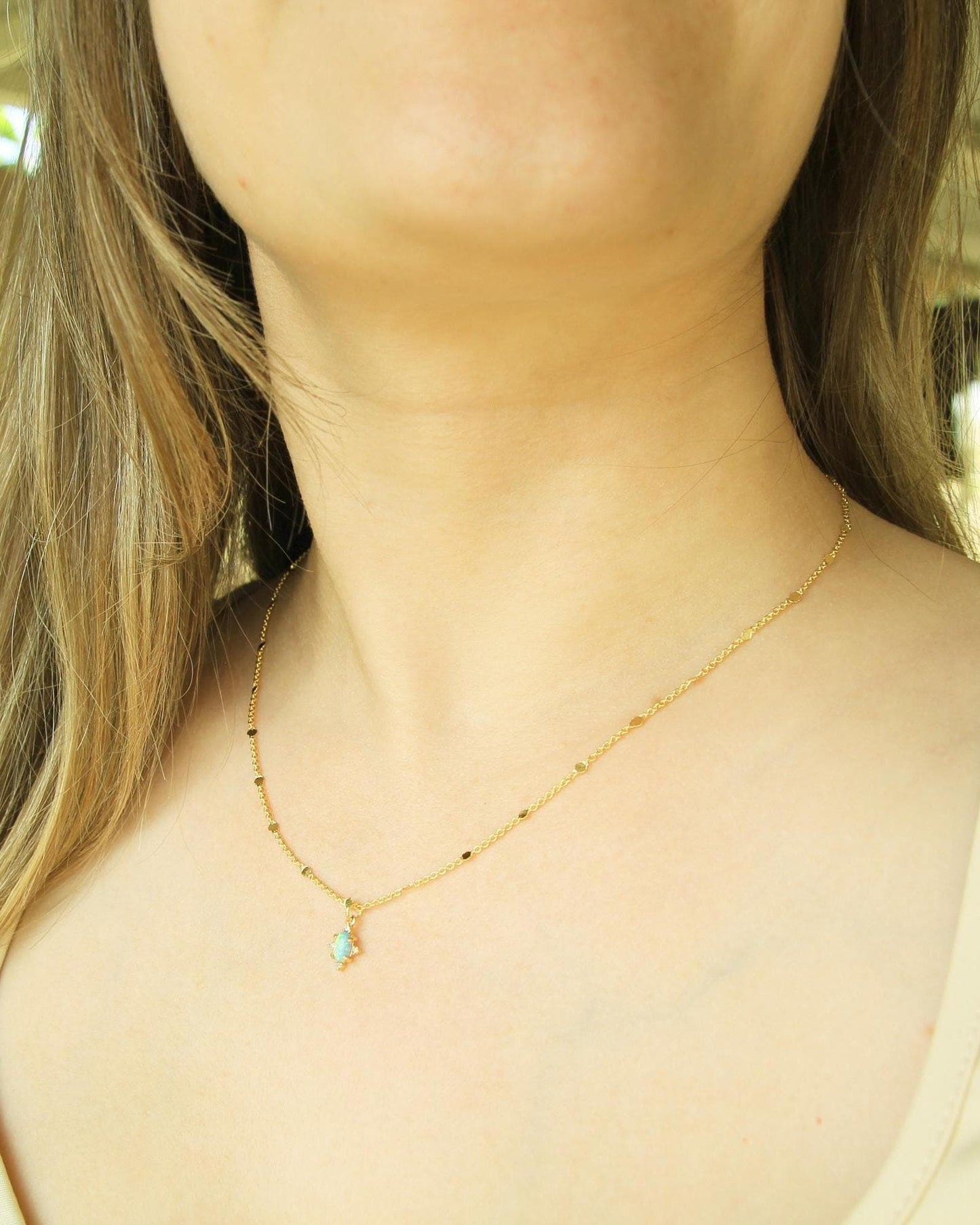 Handmade Opal Necklace | Cultured Opal Pendant | Gold Plated Dainty Chain | October Birthstone | Rainbow Opal Jewellery