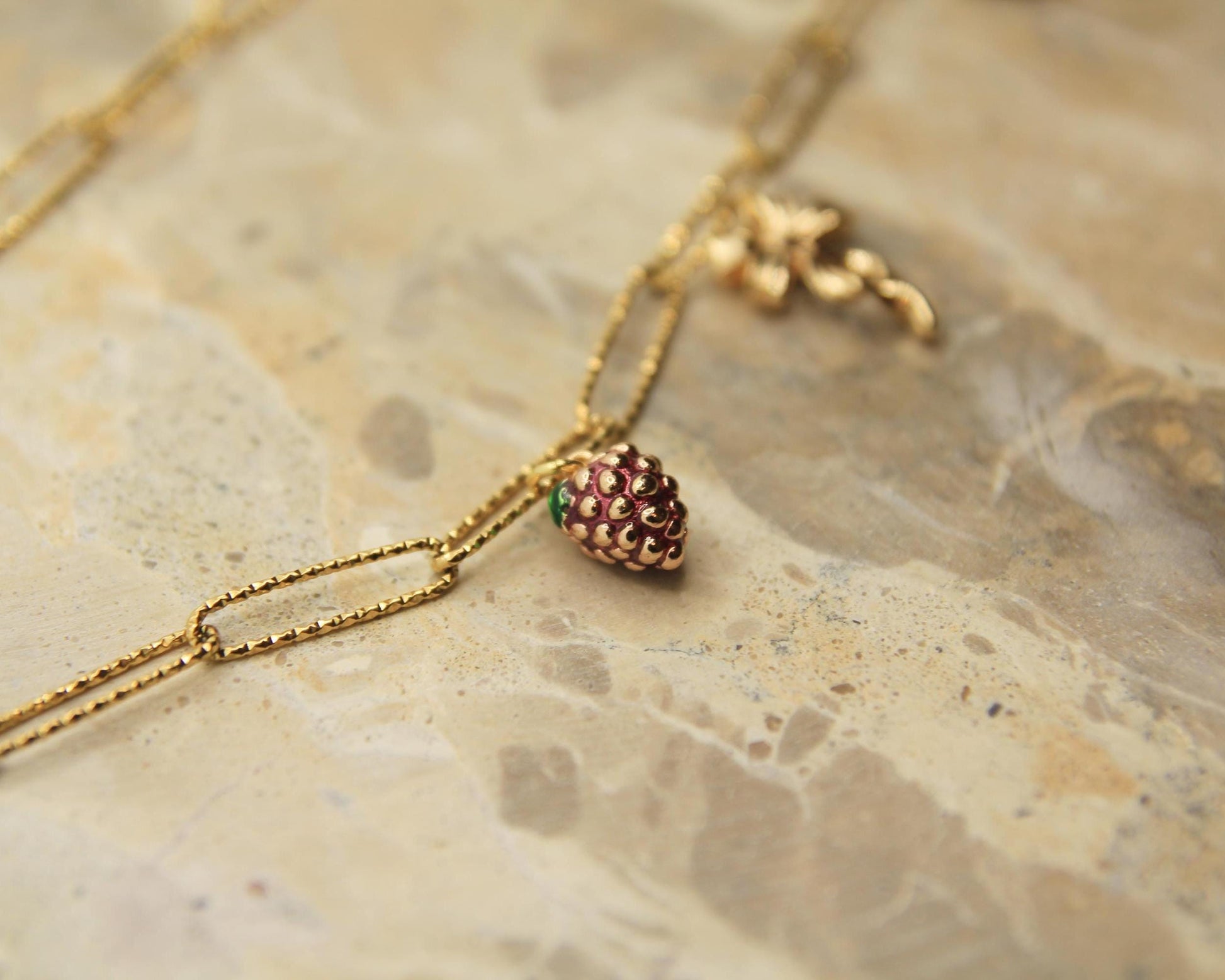 Charm Necklace | Gold Plated | Berry Moon Ribbon Butterfly Heart | Whimsical Vintage Jewellery