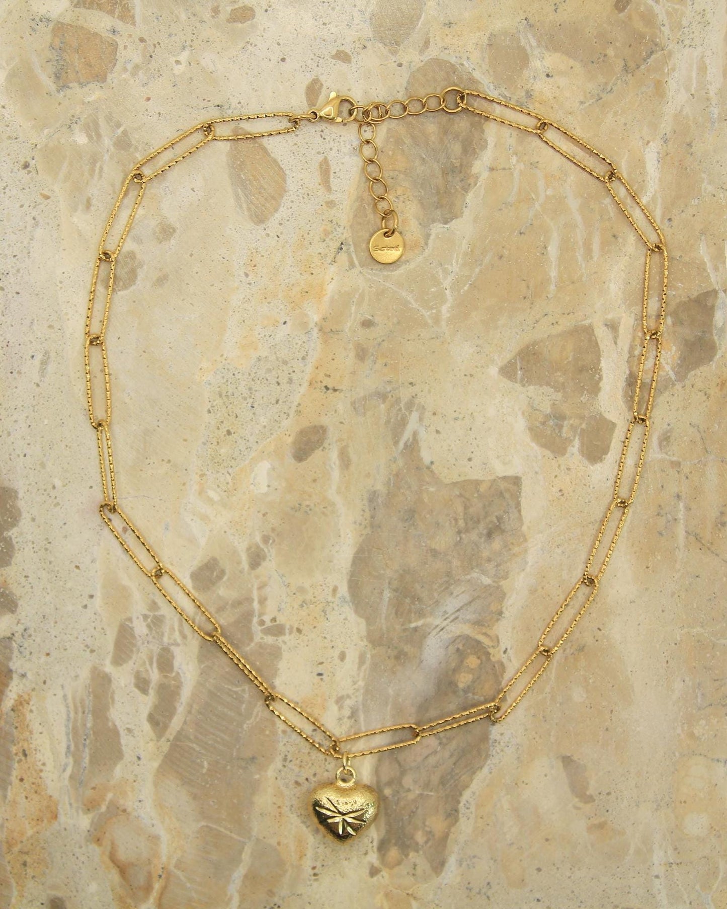Gold Puffy Heart Necklace • Textured Sparkle Chain • Chunky Gold Heart Charm