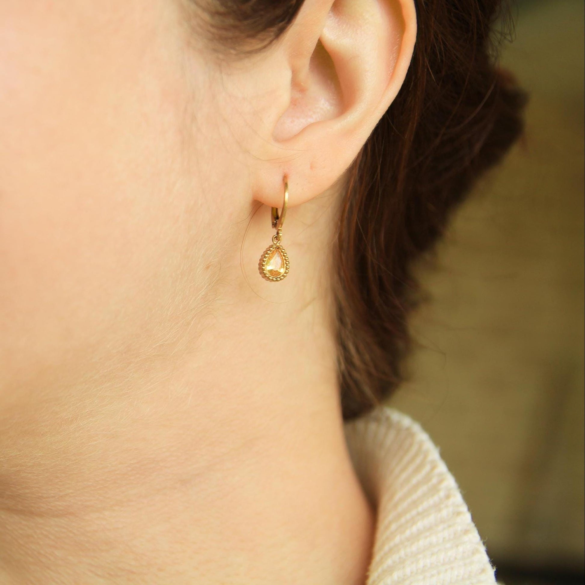 Crystal Teardrop Earrings Gold • CZ Birthstone Lever Back • Waterproof Stainless Steel • Hypoallergenic Hooks • Choose Your Colour