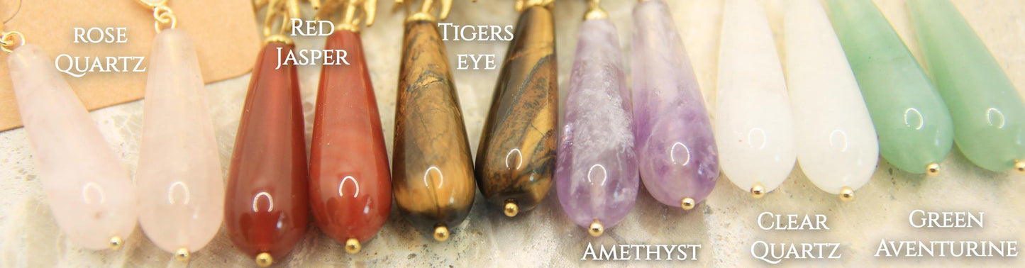 Sun Gemstone Drop Earrings • Gold Statement Studs • Waterproof Stainless Steel • Choose Your Stone • Celestial Earrings