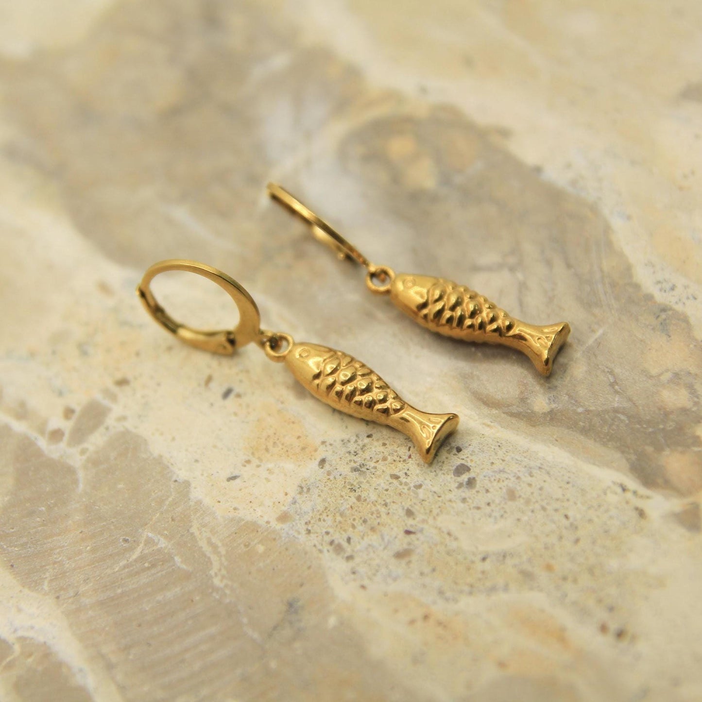 Fish Earrings Gold • Koi Lucky Fish Lever Back • Waterproof Stainless Steel • Hypoallergenic Hooks • Ocean Charm Earrings