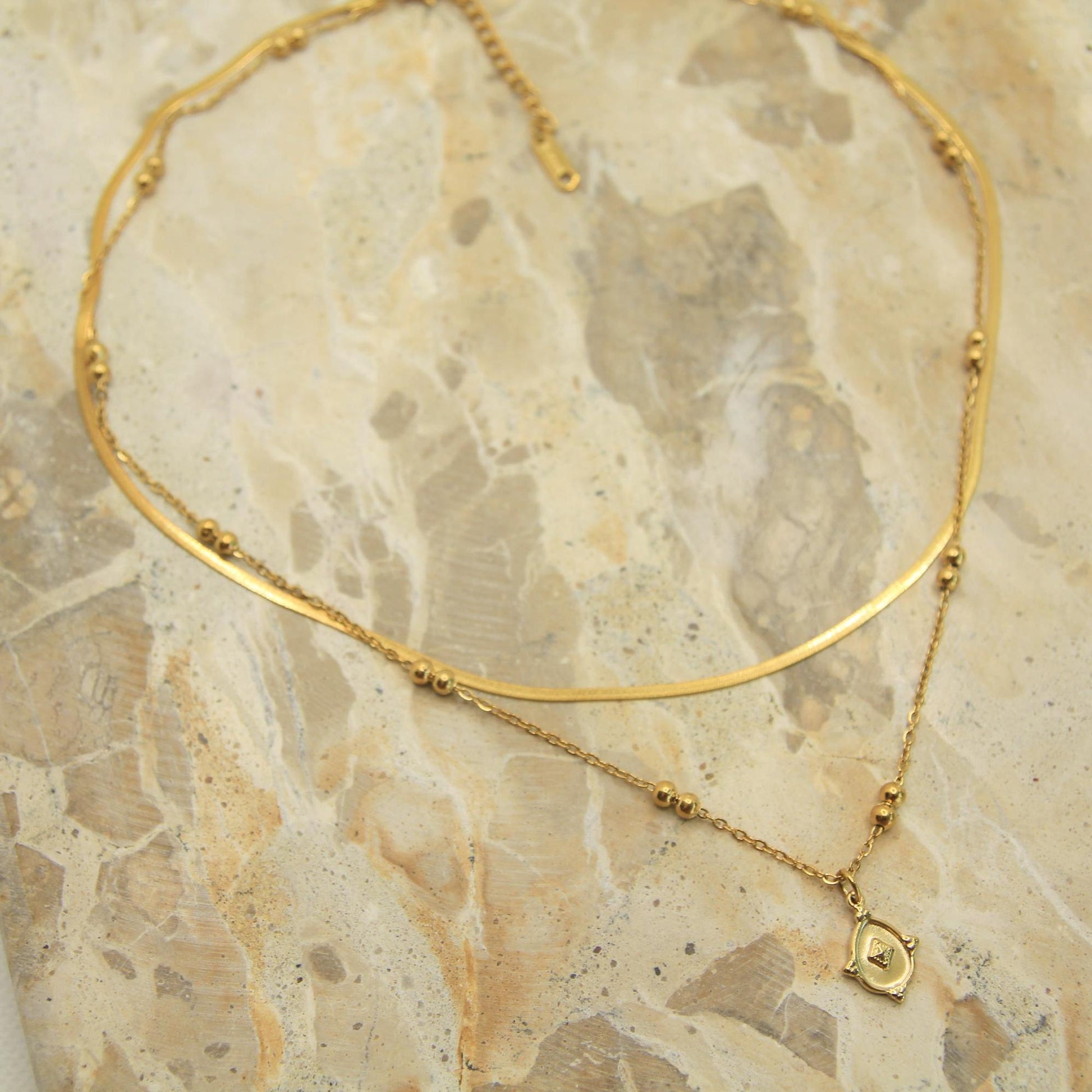 Layered Gold Necklace • Snake Chain & Satellite Chain • Vintage Medallion Pendant • Waterproof Stainless Steel