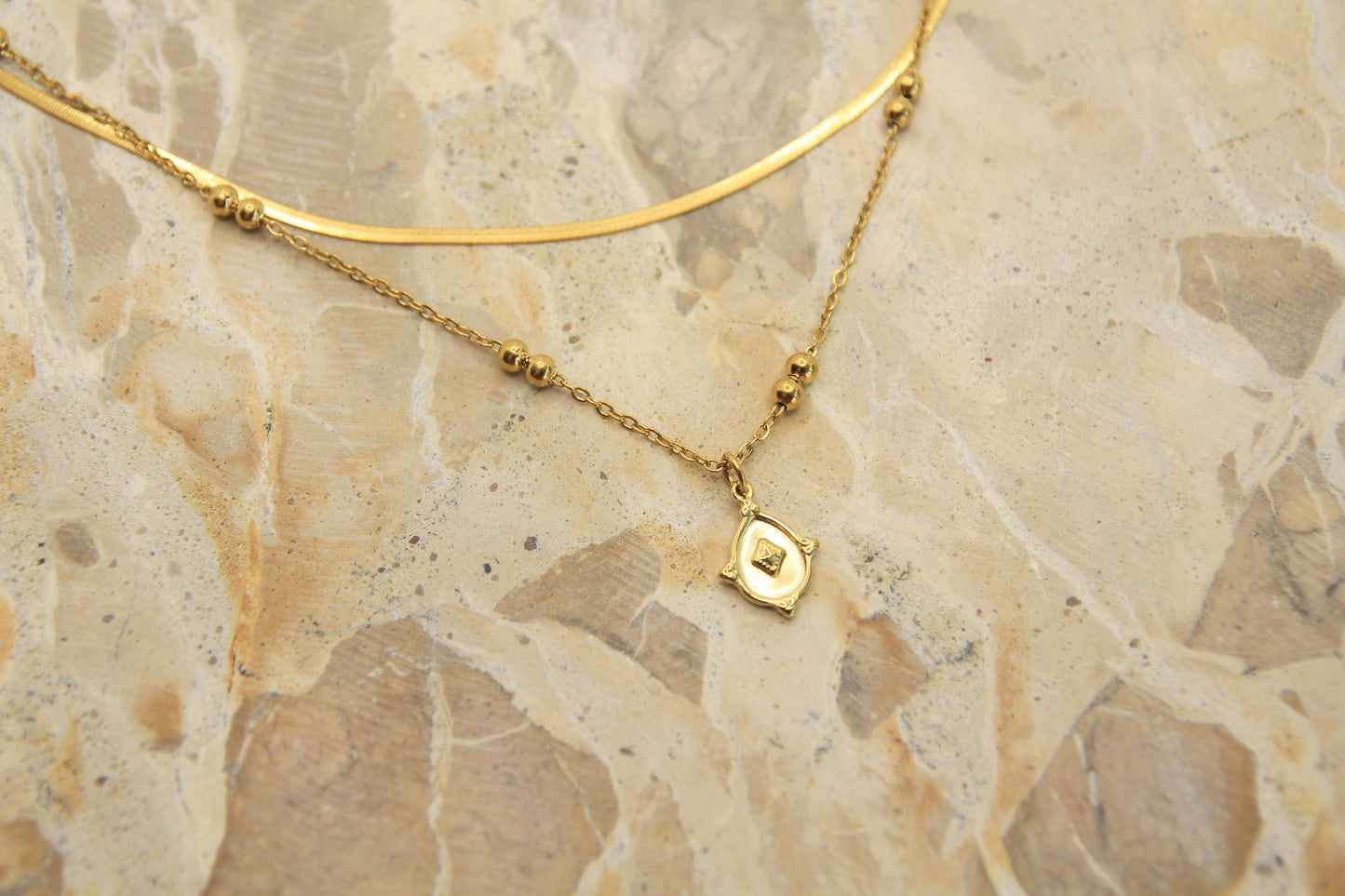 Layered Gold Necklace • Snake Chain & Satellite Chain • Vintage Medallion Pendant • Waterproof Stainless Steel