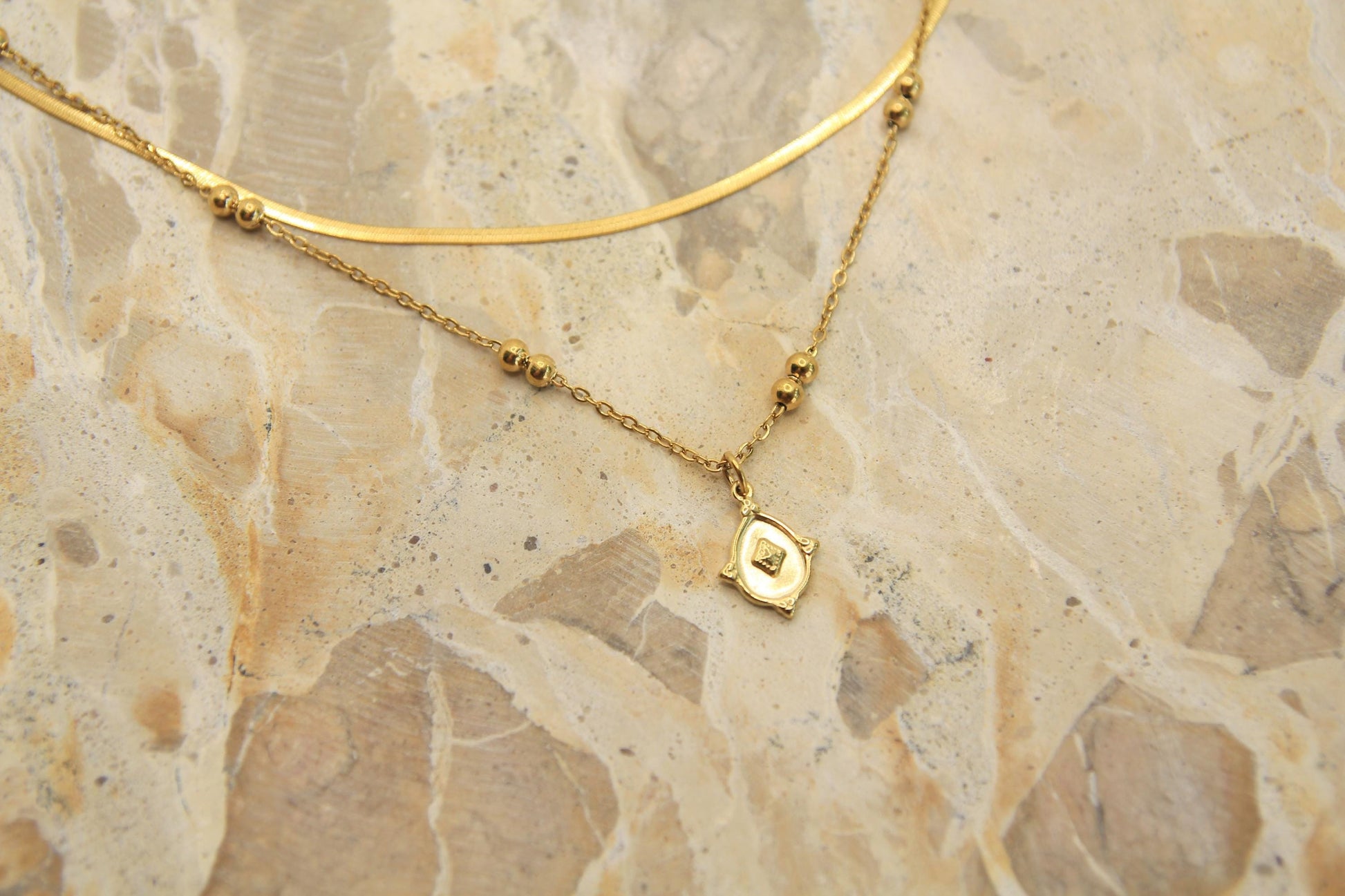 Layered Gold Necklace • Snake Chain & Satellite Chain • Vintage Medallion Pendant • Waterproof Stainless Steel