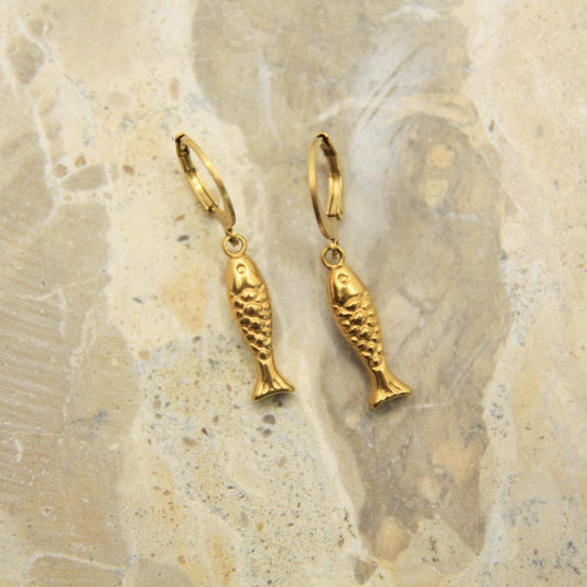 Fish Earrings Gold • Koi Lucky Fish Lever Back • Waterproof Stainless Steel • Hypoallergenic Hooks • Ocean Charm Earrings