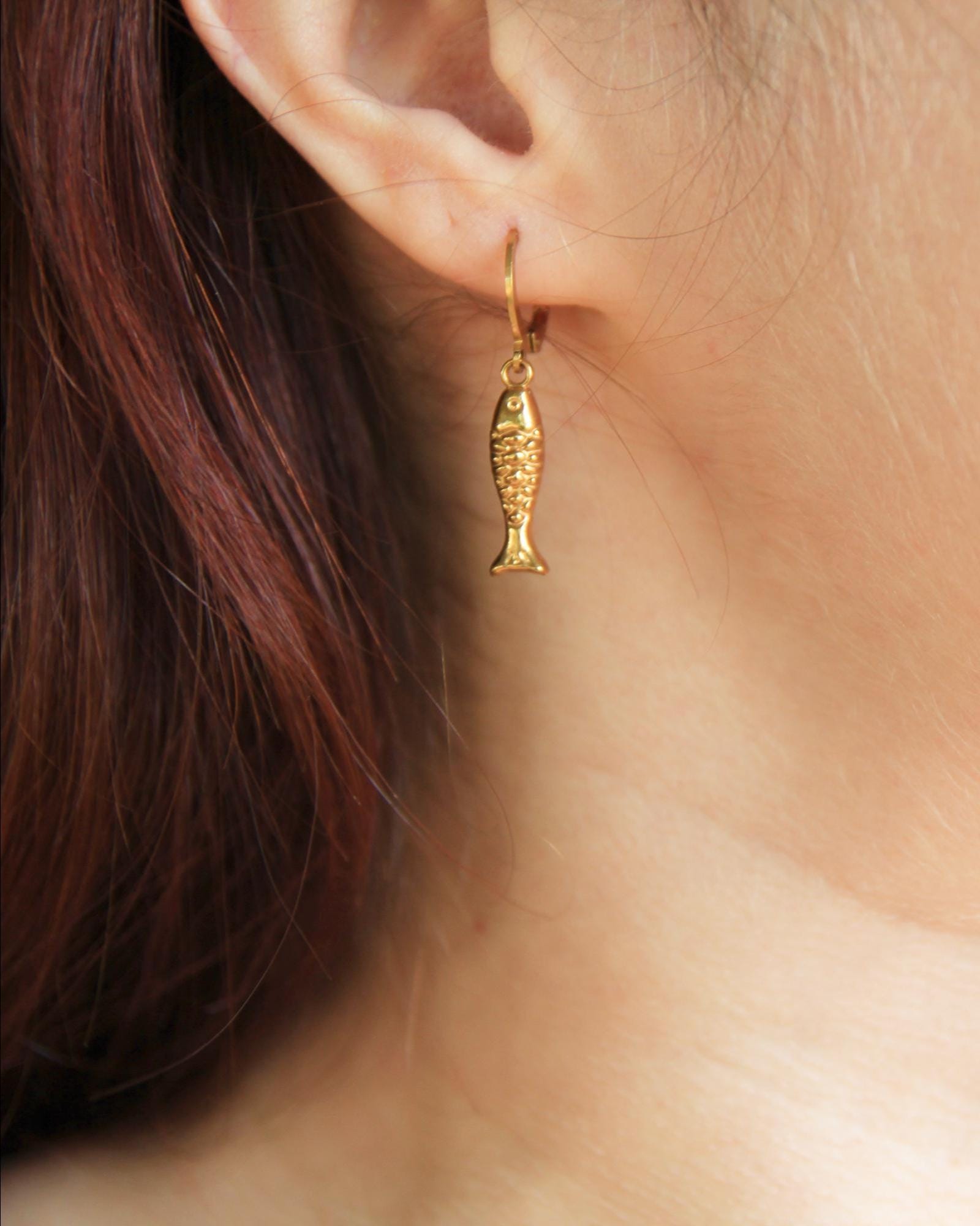 Fish Earrings Gold • Koi Lucky Fish Lever Back • Waterproof Stainless Steel • Hypoallergenic Hooks • Ocean Charm Earrings