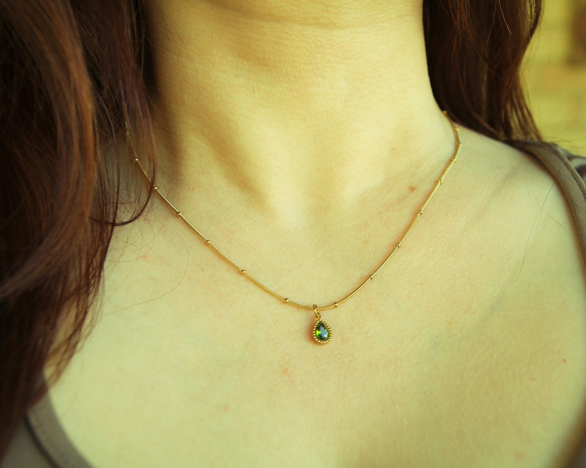 Crystal Teardrop Necklace Gold • CZ Birthstone Colours • Satellite Chain • Waterproof Stainless Steel • Choose Your Colour