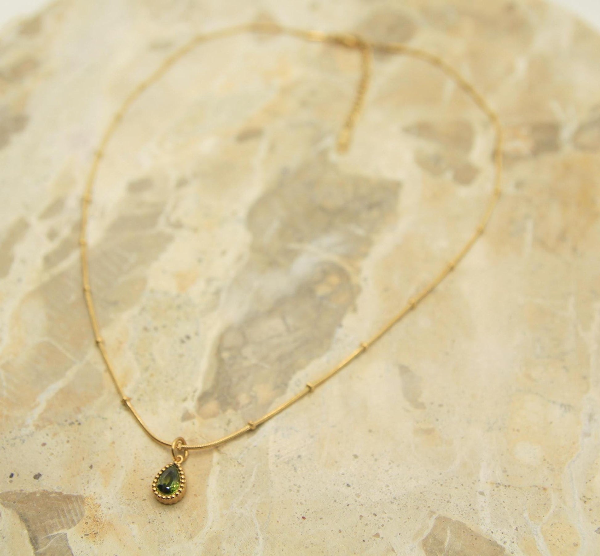 Crystal Teardrop Necklace Gold • CZ Birthstone Colours • Satellite Chain • Waterproof Stainless Steel • Choose Your Colour