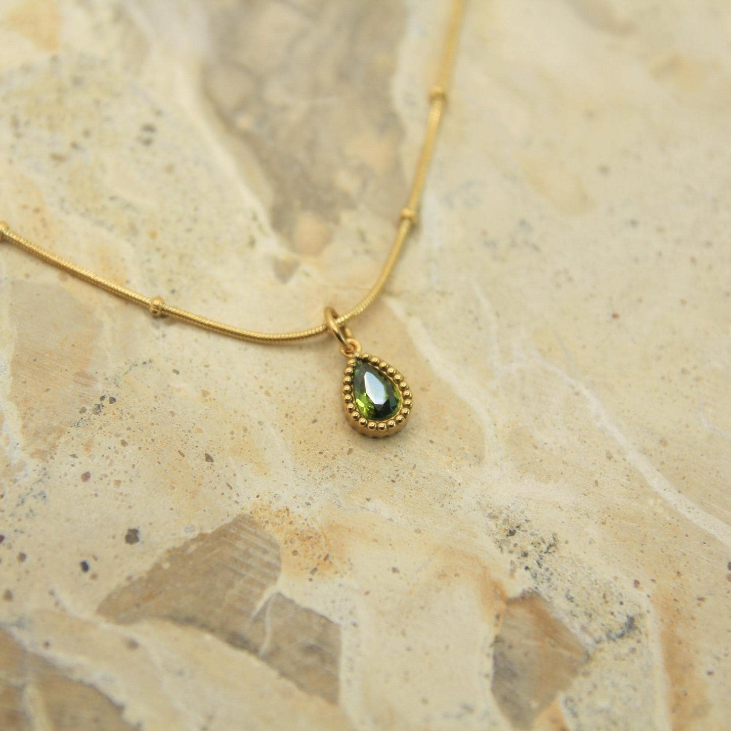 Crystal Teardrop Necklace Gold • CZ Birthstone Colours • Satellite Chain • Waterproof Stainless Steel • Choose Your Colour