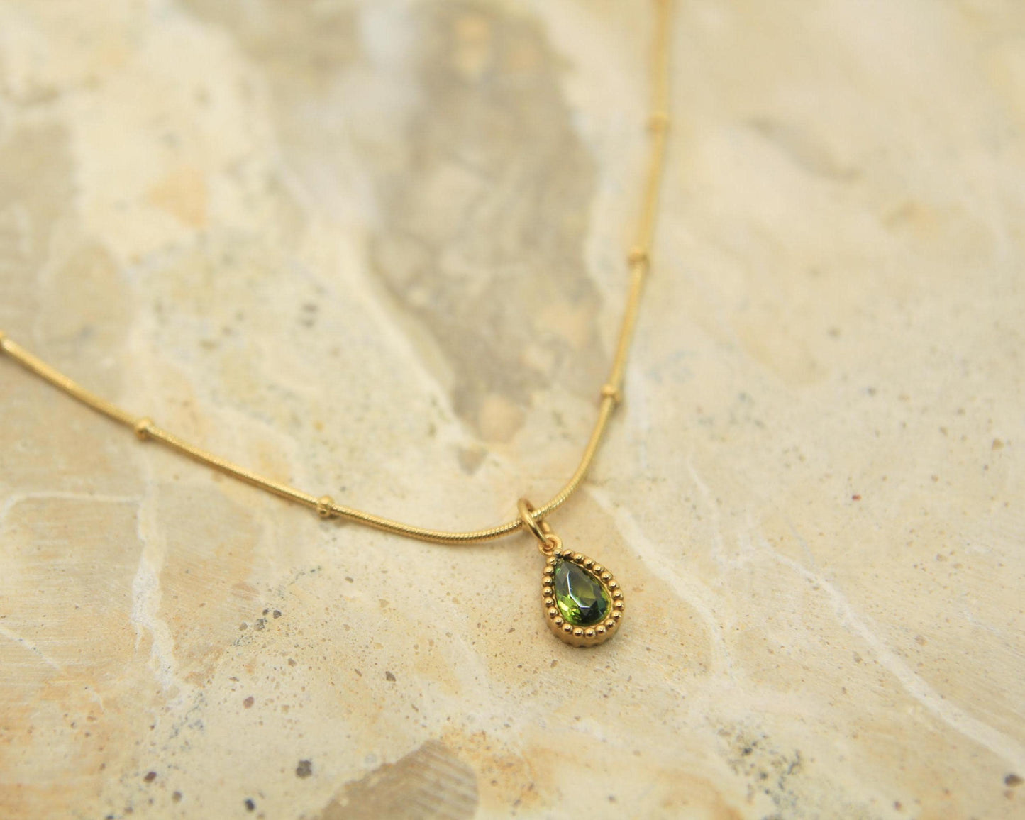 Crystal Teardrop Necklace Gold • CZ Birthstone Colours • Satellite Chain • Waterproof Stainless Steel • Choose Your Colour