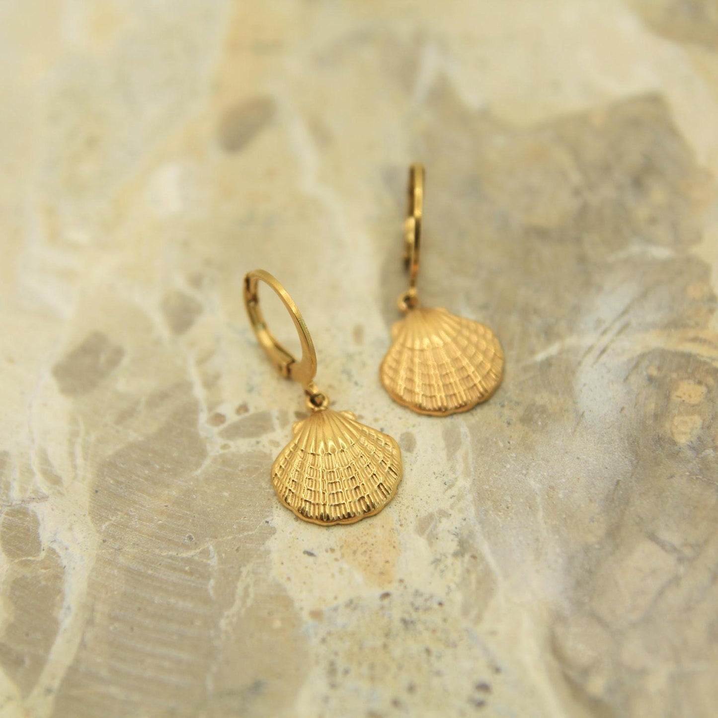 Gold Scallop Shell Huggie Earrings | Textured Charm Hoops | Hypoallergenic