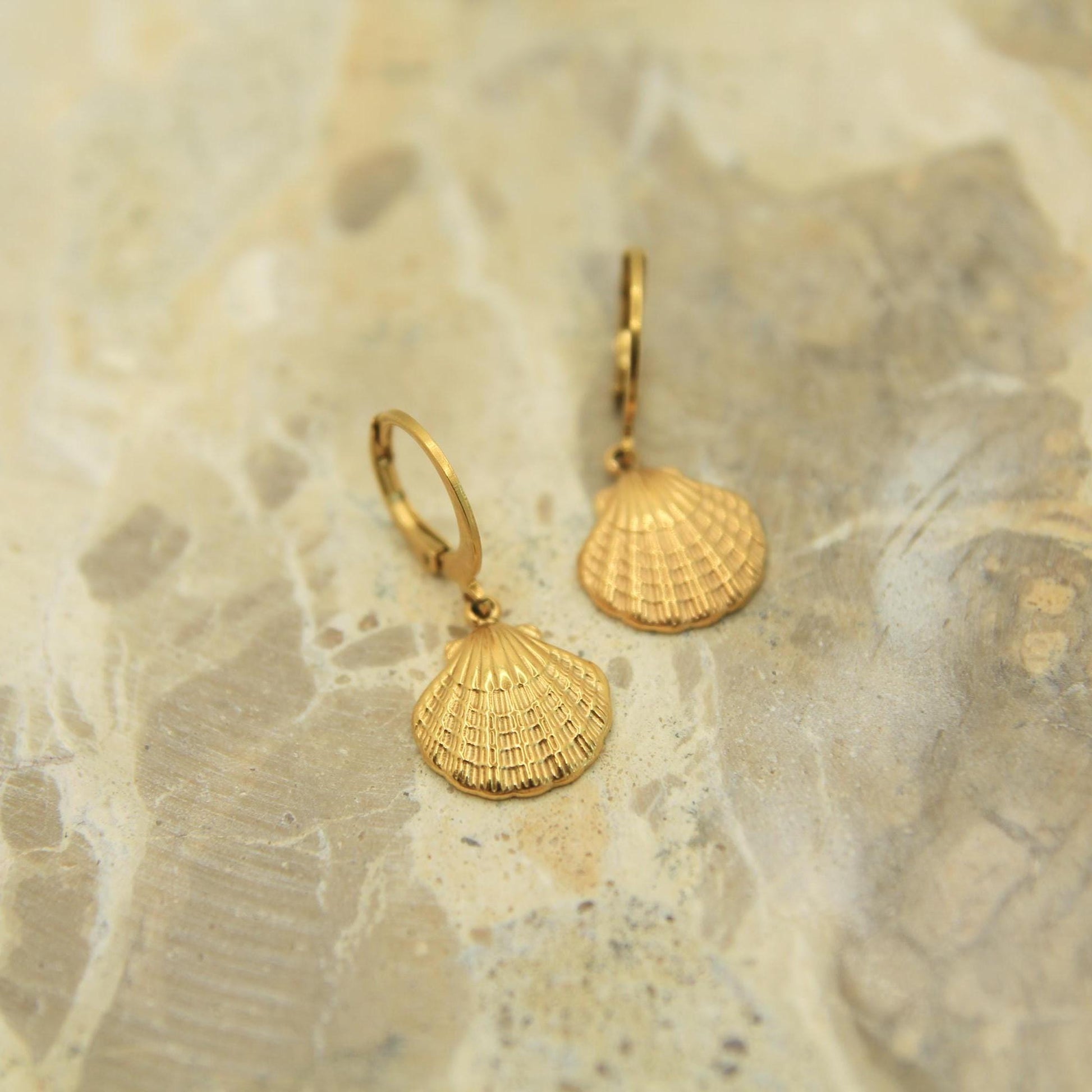 Gold Scallop Shell Huggie Earrings | Textured Charm Hoops | Hypoallergenic