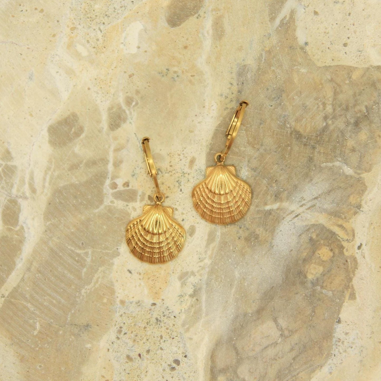 Gold Scallop Shell Huggie Earrings | Textured Charm Hoops | Hypoallergenic