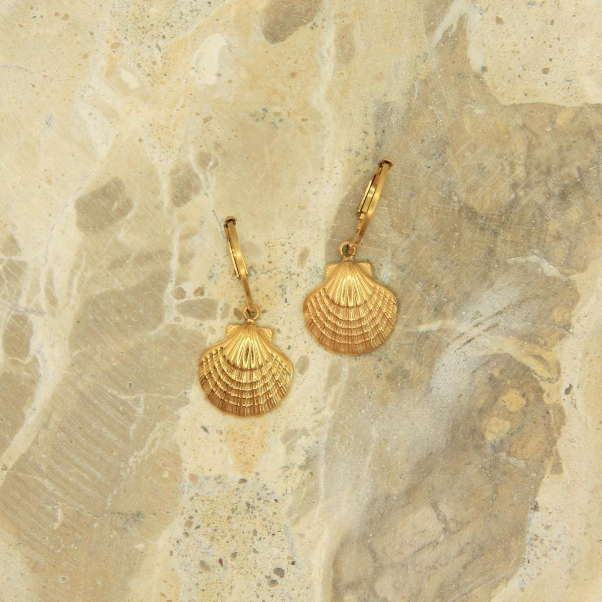 Gold Scallop Shell Huggie Earrings | Textured Charm Hoops | Hypoallergenic