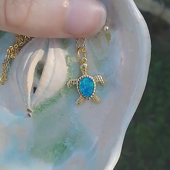 Gold Opal Turtle Necklace