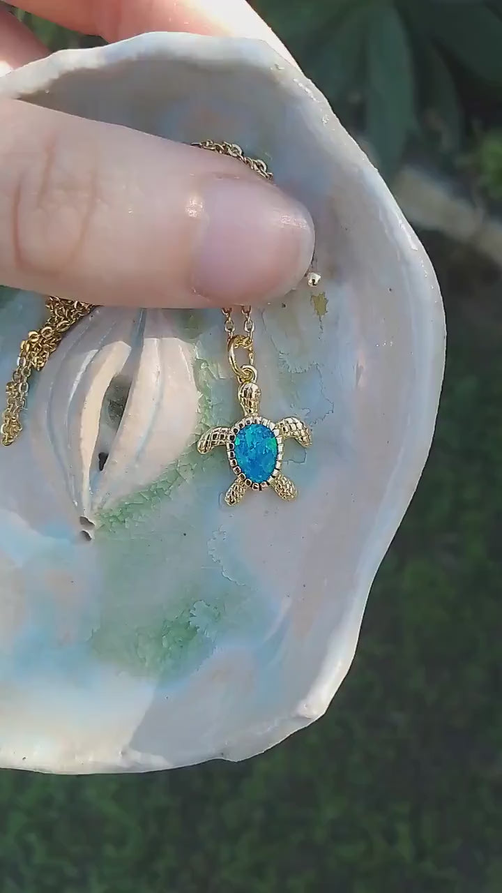 Gold Opal Turtle Necklace