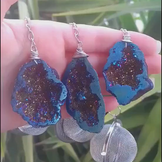 Blue Aura Geode Crystal Tea Infuser