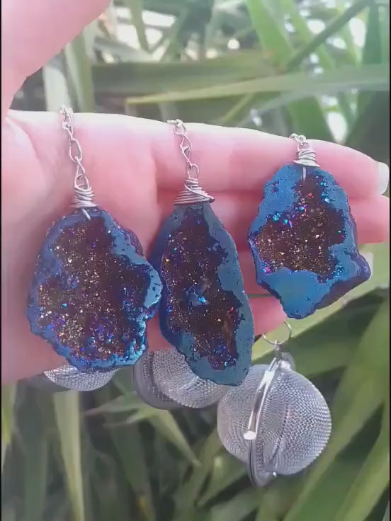 Blue Aura Geode Crystal Tea Infuser